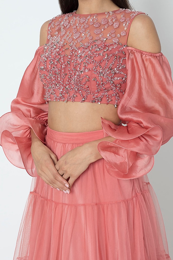 Rose Pink Flared Wedding Lehenga With Blouse by Babita Malkani at Pernia's Pop Up Shop