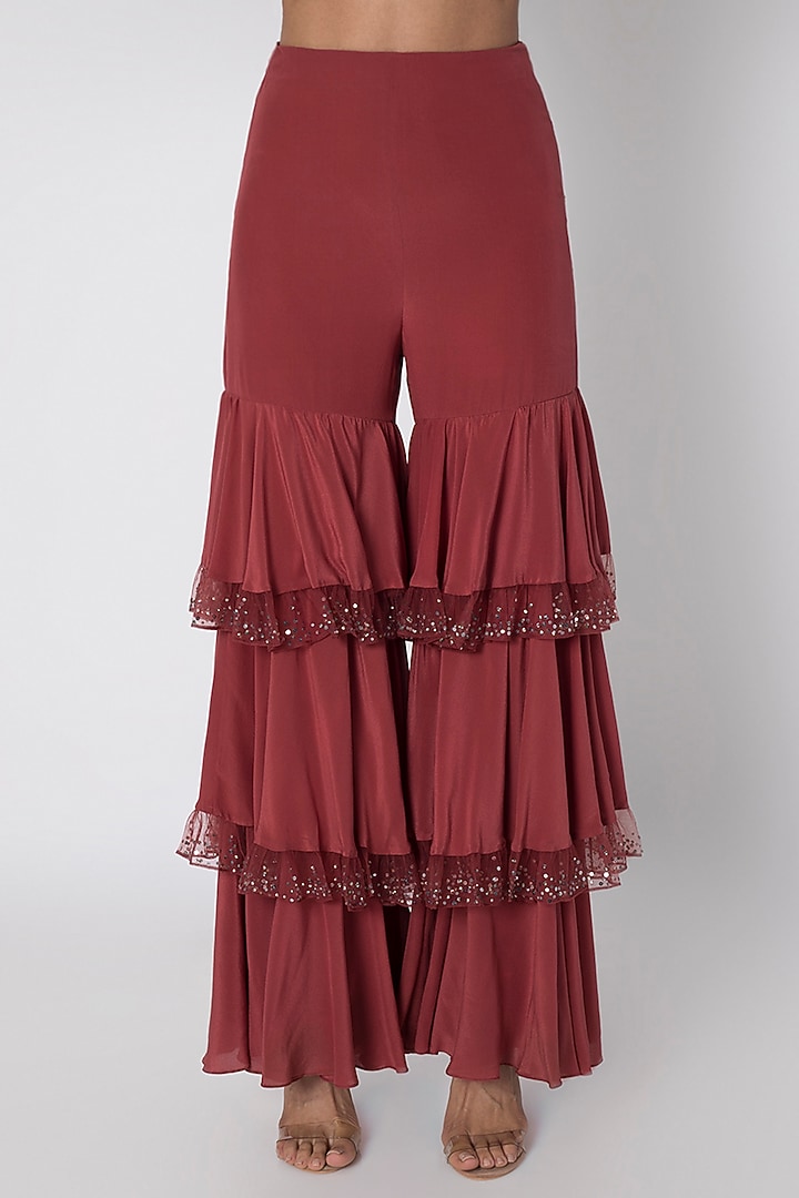 Cardinal Red Crop Top With Layered Flared Pants by Babita Malkani at Pernia's Pop Up Shop