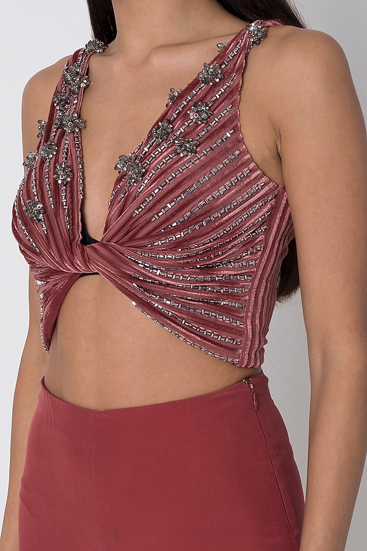 Cardinal Red Crop Top With Layered Flared Pants by Babita Malkani at Pernia's Pop Up Shop