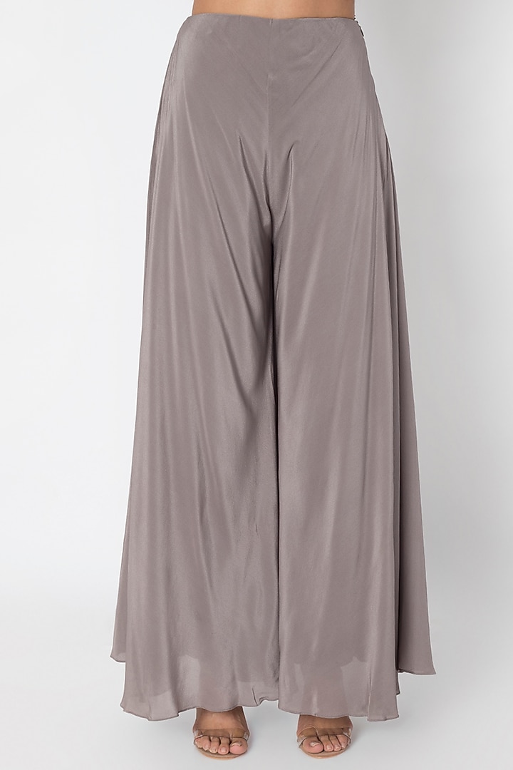 Grey Crop Top With Flared Pants & Cape by Babita Malkani at Pernia's Pop Up Shop