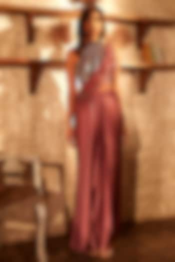 Mesa Rose Pure Satin & Organza Pre-Draped Wedding Saree Set by Babita Malkani at Pernia's Pop Up Shop