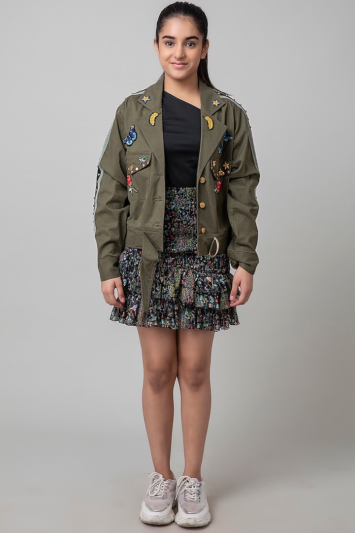 Green Military Jacket Set For Girls by Be True Kids