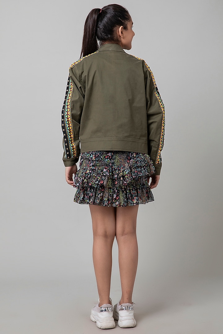 Green Military Jacket Set For Girls by Be True Kids at Pernia's Pop Up Shop