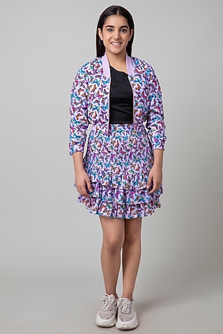 Purple Printed Skirt Set For Girls by Be True Kids