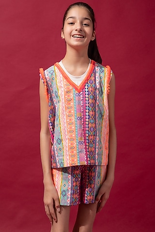 Multi Colored Jacket Set With Lace  For Girls by Be True Kids