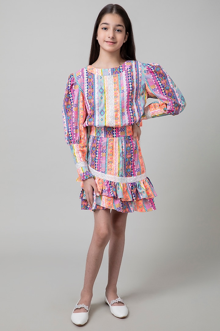 Multi Colored Printed Dress For Girls by Be True Kids