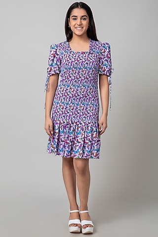 Purple Cotton Smocked Dress For Girls by Be True Kids