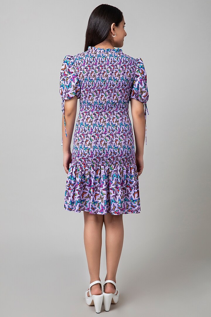 Purple Cotton Smocked Dress For Girls by Be True Kids at Pernia's Pop Up Shop