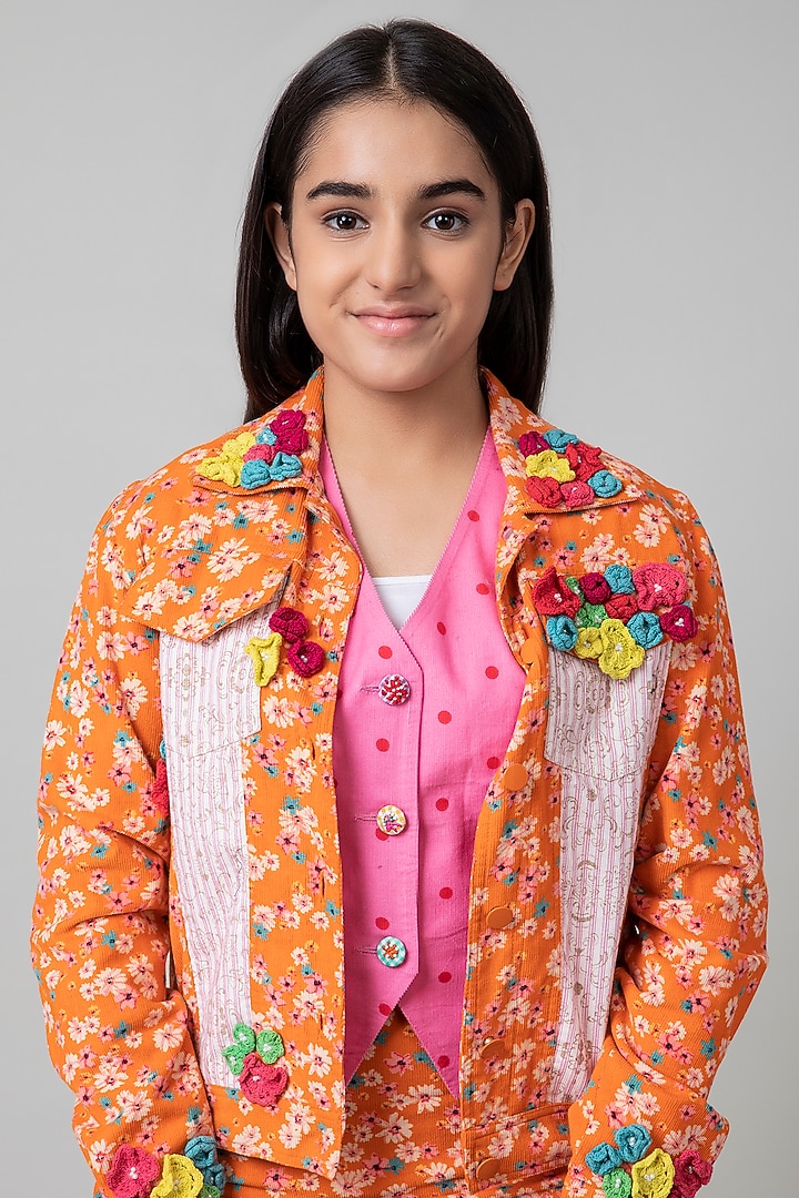 Orange Printed Skirt Set For Girls by Be True Kids at Pernia's Pop Up Shop