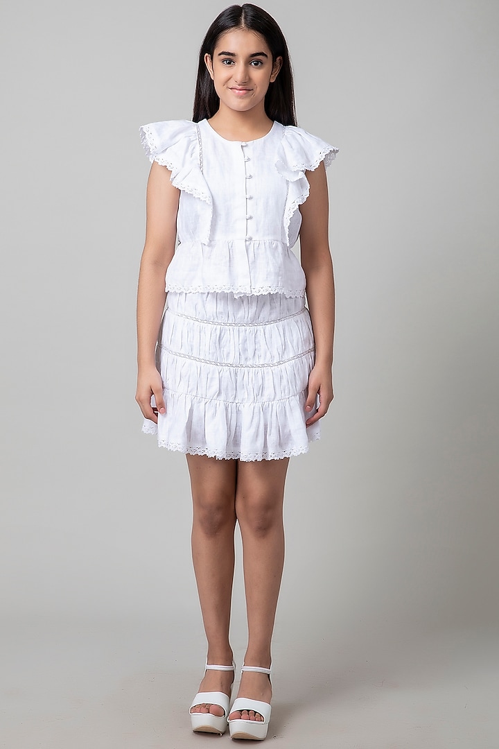 White Ruched Skirt Set For Girls by Be True Kids