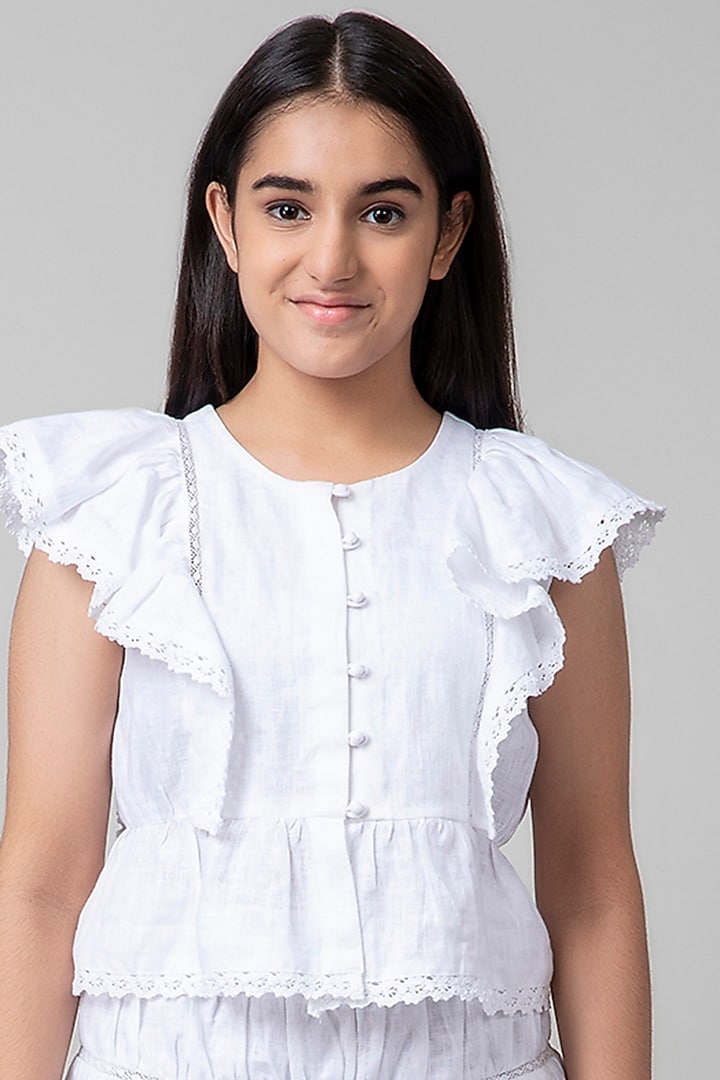 White Ruched Skirt Set For Girls by Be True Kids at Pernia's Pop Up Shop