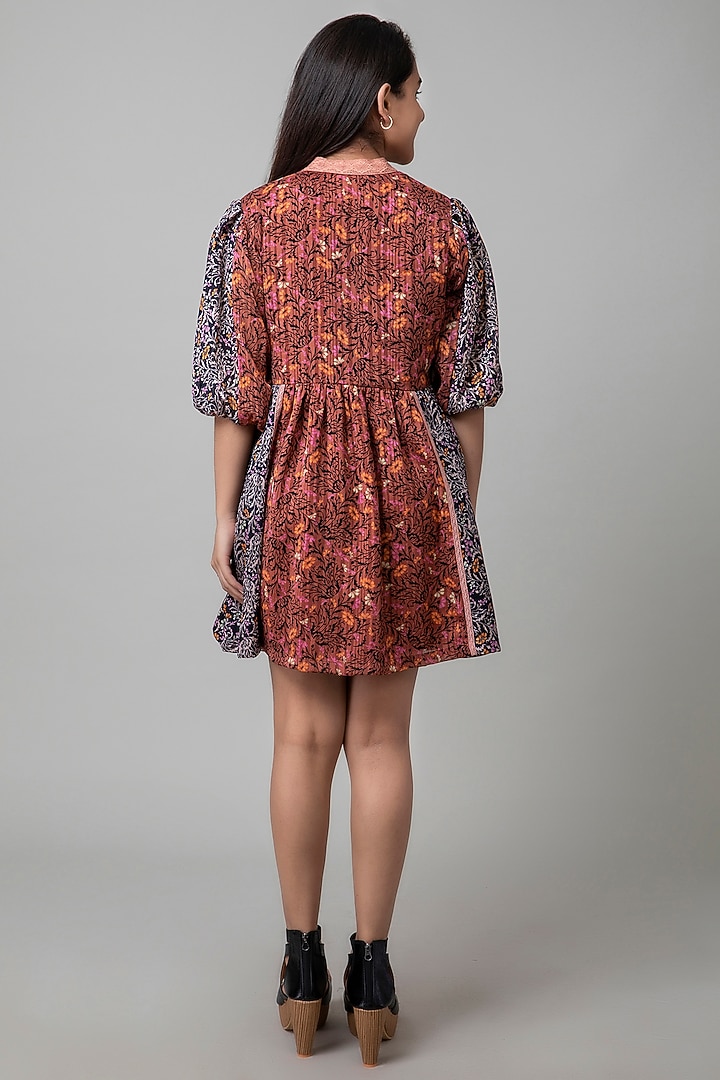 Brown Printed Paneled Dress For Girls by Be True Kids at Pernia's Pop Up Shop