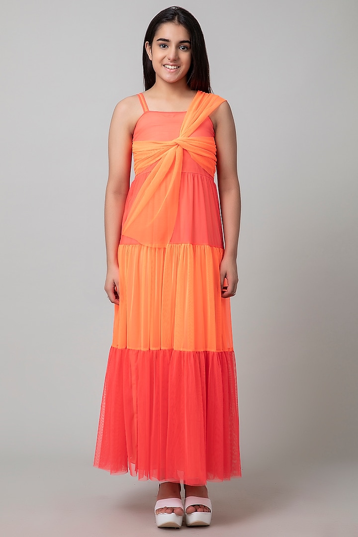 Orange Polyester Dress For Girls by Be True Kids