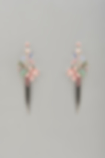 Silver Finish Multi-Colored Stone & Pearl Hoop Earrings by THE BEAUTIFUL SECRET at Pernia's Pop Up Shop