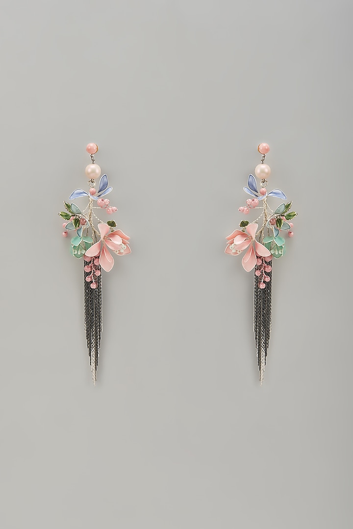 Silver Finish Multi-Colored Stone & Pearl Hoop Earrings by THE BEAUTIFUL SECRET at Pernia's Pop Up Shop