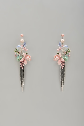 Silver Finish Multi-Colored Stone & Pearl Hoop Earrings by THE BEAUTIFUL SECRET