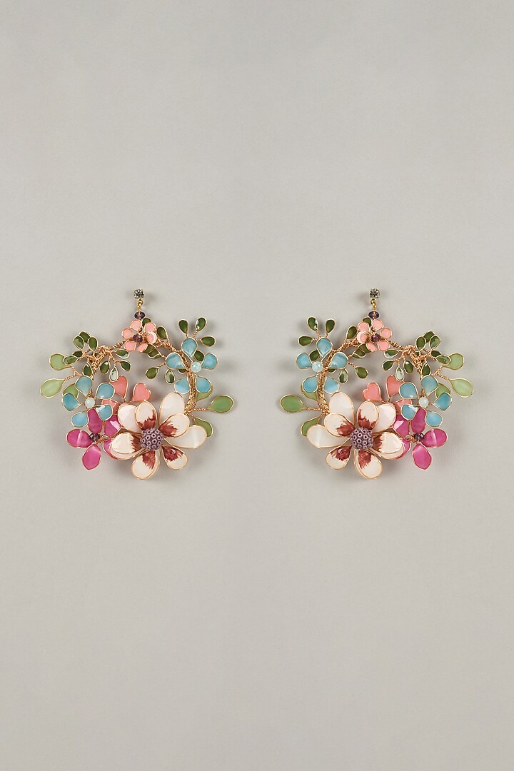 Multi-Colored Handcrafted Enameled Floral Dangler Earrings by THE BEAUTIFUL SECRET at Pernia's Pop Up Shop