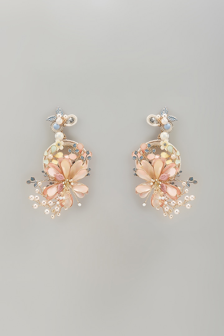 Gold Finish Peach Stone Hoop Earrings by THE BEAUTIFUL SECRET at Pernia's Pop Up Shop