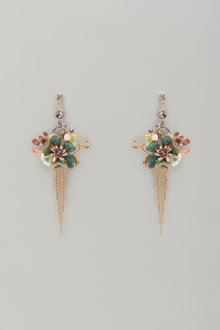 Gold Finish Blue Stone Dangler Earrings by THE BEAUTIFUL SECRET at Pernia's Pop Up Shop
