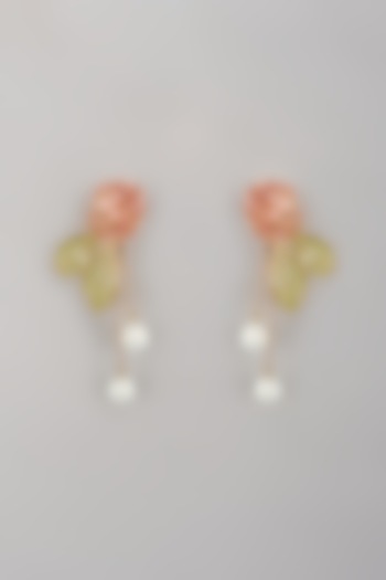 Gold Finish Pearl Pink Enameled Dangler Earrings by THE BEAUTIFUL SECRET at Pernia's Pop Up Shop