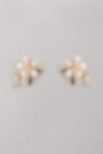 Gold Finish White Enameled Handcrafted Floral Stud Earrings by THE BEAUTIFUL SECRET at Pernia's Pop Up Shop