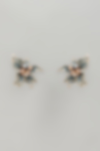 Gold Finish Blue Stone Stud Earrings by THE BEAUTIFUL SECRET at Pernia's Pop Up Shop