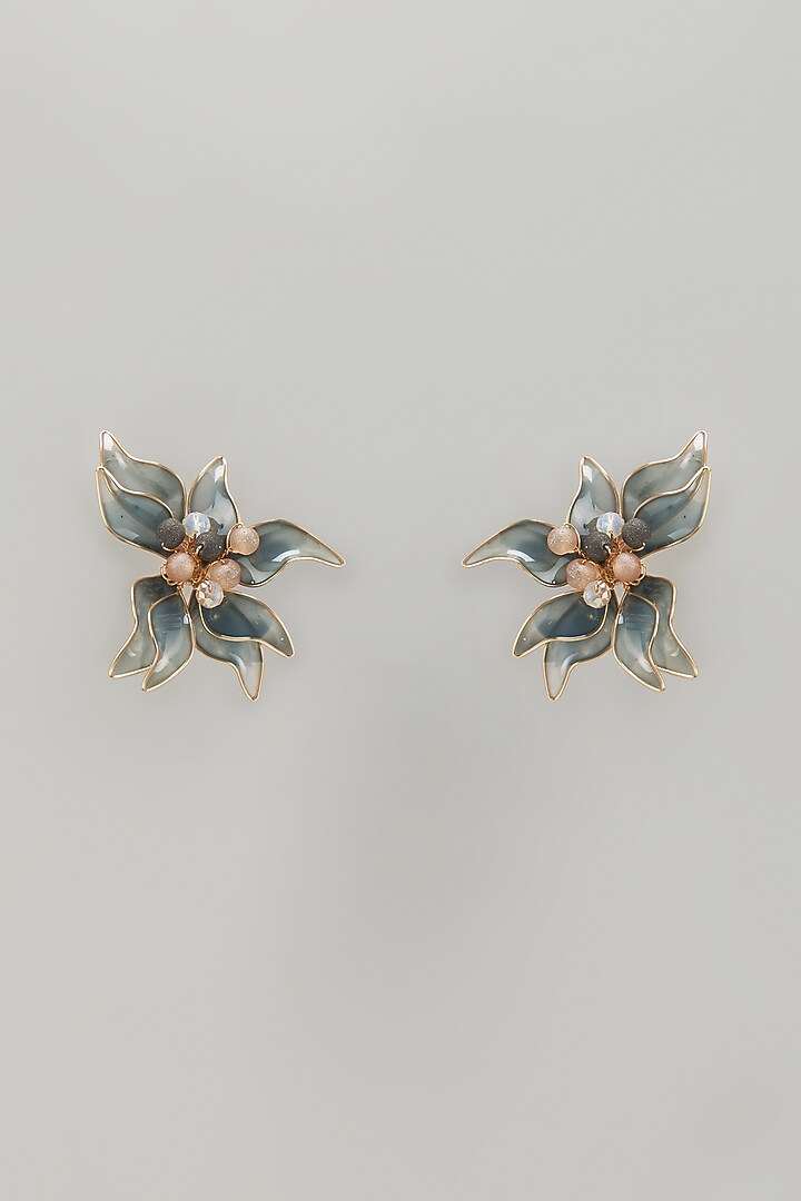 Gold Finish Blue Stone Stud Earrings by THE BEAUTIFUL SECRET at Pernia's Pop Up Shop