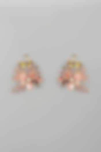 Gold Finish Pink Enameled Handcrafted Floral Hoop Earrings by THE BEAUTIFUL SECRET at Pernia's Pop Up Shop