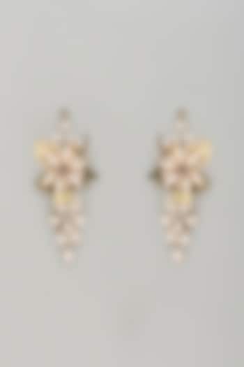 Gold Finish White Stone & Pearl Dangler Earrings by THE BEAUTIFUL SECRET at Pernia's Pop Up Shop