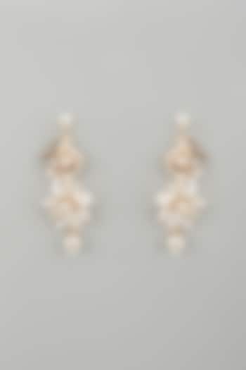 Gold Finish White Enameled Handcrafted Floral Dangler Earrings by THE BEAUTIFUL SECRET at Pernia's Pop Up Shop