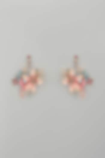 Gold Finish Pink Enameled Handcrafted Floral Hoop Earrings by THE BEAUTIFUL SECRET at Pernia's Pop Up Shop