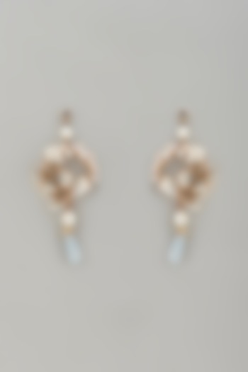 Gold Finish Blue Stone & Pearl Hoop Earrings by THE BEAUTIFUL SECRET at Pernia's Pop Up Shop