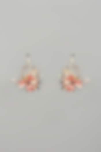 Gold Finish Pink Enameled Handcrafted Floral Hoop Earrings by THE BEAUTIFUL SECRET at Pernia's Pop Up Shop