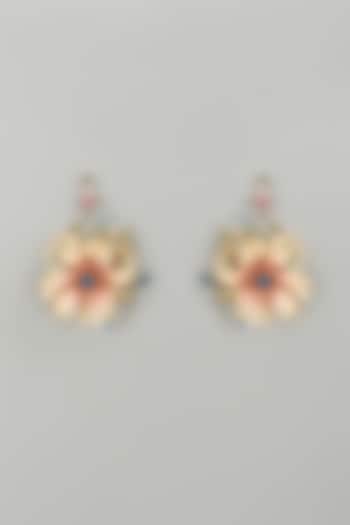 Gold Finish Pink Enameled Handcrafted Floral Hoop Earrings by THE BEAUTIFUL SECRET at Pernia's Pop Up Shop