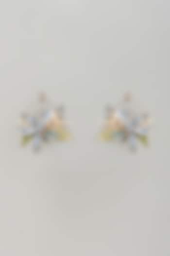Gold Finish Blue Stone & Pearl Hoop Earrings by THE BEAUTIFUL SECRET at Pernia's Pop Up Shop