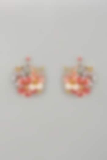 Gold Finish Pink Enameled Handcrafted Floral Hoop Earrings by THE BEAUTIFUL SECRET at Pernia's Pop Up Shop