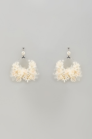 Silver Finish White Stone Hoop Earrings by THE BEAUTIFUL SECRET