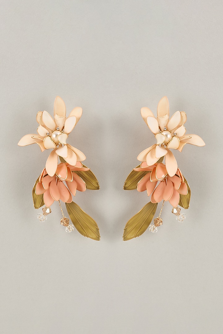 Multi-Colored Handcrafted Enameled Floral Dangler Earrings by THE BEAUTIFUL SECRET at Pernia's Pop Up Shop