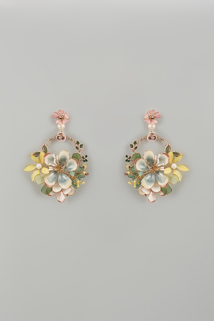 Gold Finish Multi-Colored Enameled Handcrafted Floral Hoop Earrings by THE BEAUTIFUL SECRET at Pernia's Pop Up Shop