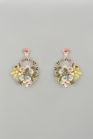 Gold Finish Multi-Colored Enameled Handcrafted Floral Hoop Earrings by THE BEAUTIFUL SECRET