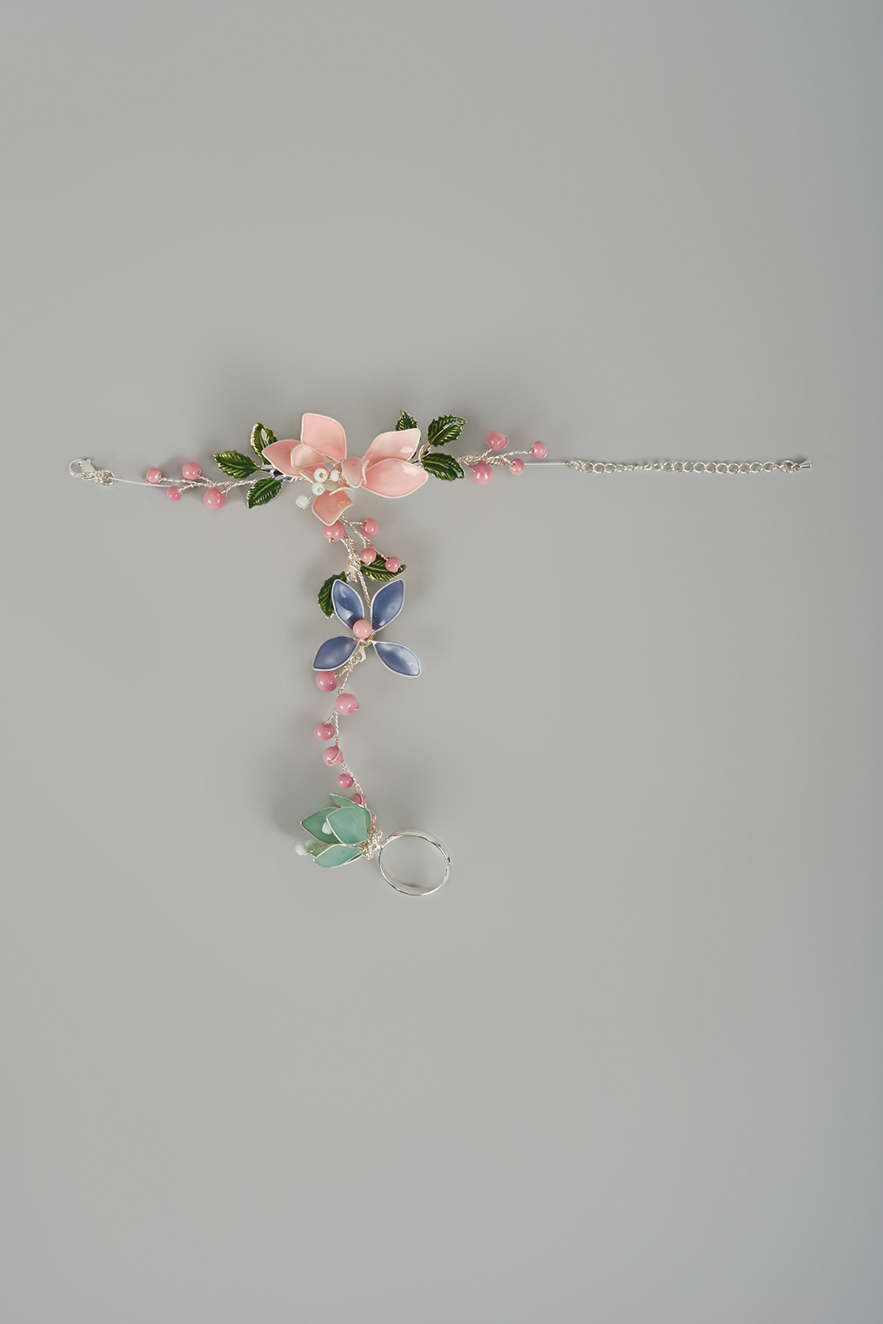 Gold Finish Multi-Colored Enameled Handcrafted Adjustable Floral Hand Harness by THE BEAUTIFUL SECRET at Pernia's Pop Up Shop