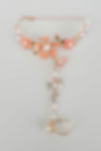 Gold Finish Orange & Blue Stone Adjustable Hathphool by THE BEAUTIFUL SECRET at Pernia's Pop Up Shop