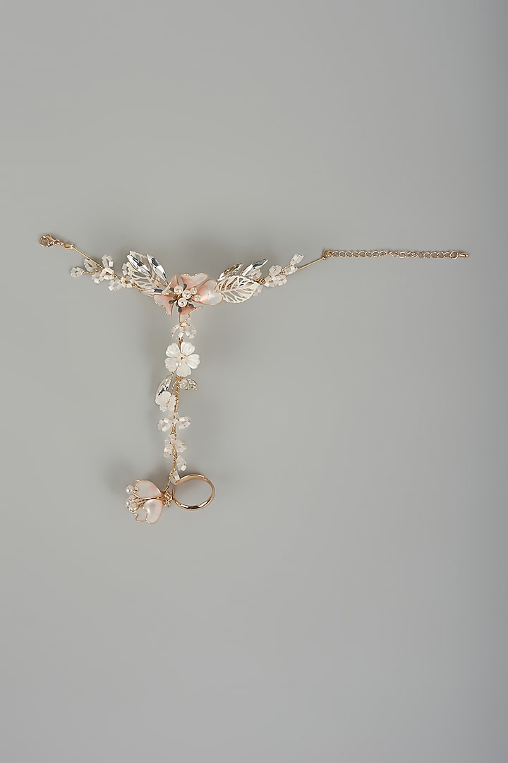 Gold Finish White Enameled Handcrafted Adjustable Floral Hand Harness by THE BEAUTIFUL SECRET at Pernia's Pop Up Shop
