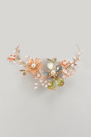 Gold Finish Multi-Colored Enameled Handcrafted Adjustable Floral Hand Harness by THE BEAUTIFUL SECRET