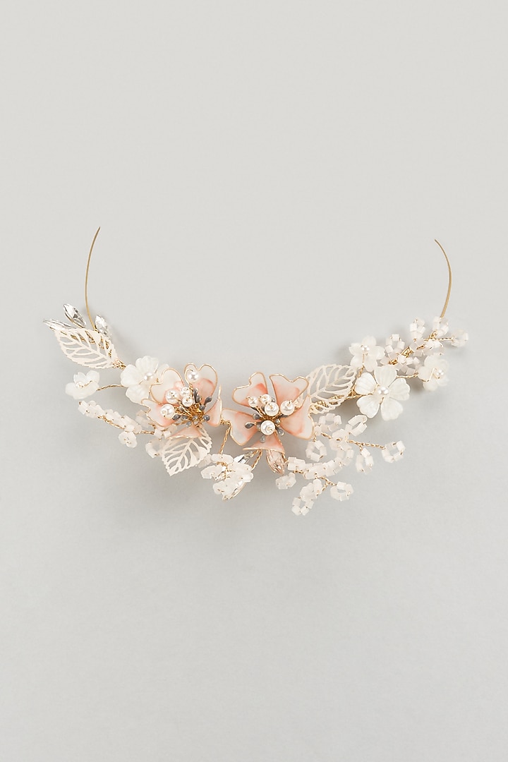Gold Finish White Enameled Handcrafted Adjustable Floral Choker Necklace by THE BEAUTIFUL SECRET at Pernia's Pop Up Shop