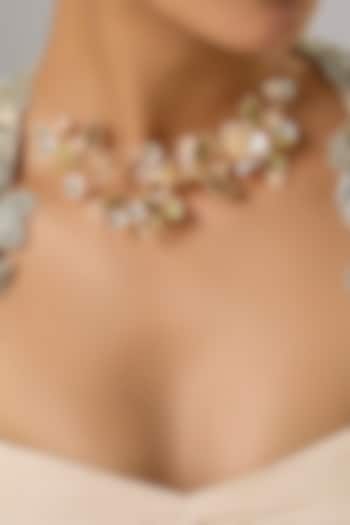 Gold Finish White Enameled Handcrafted Floral Choker Necklace by THE BEAUTIFUL SECRET at Pernia's Pop Up Shop