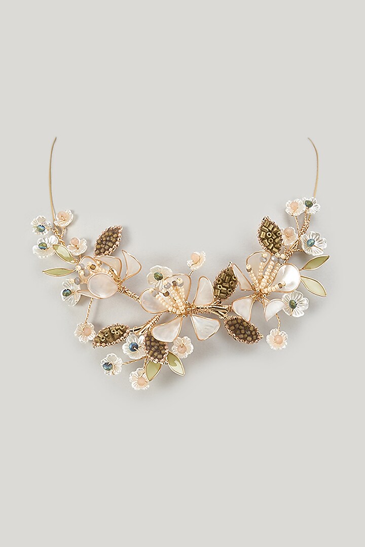 Gold Finish White Enameled Handcrafted Floral Choker Necklace by THE BEAUTIFUL SECRET at Pernia's Pop Up Shop