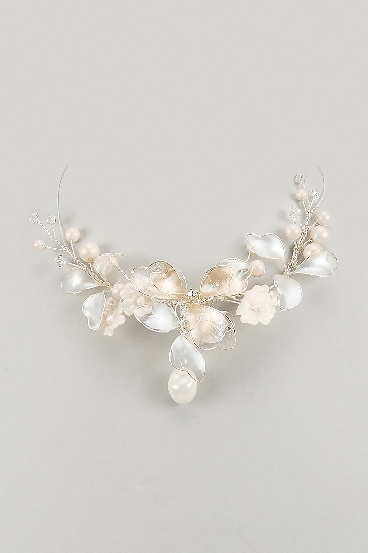 Gold Finish White Enameled Handcrafted Adjustable Floral Choker Necklace by THE BEAUTIFUL SECRET at Pernia's Pop Up Shop