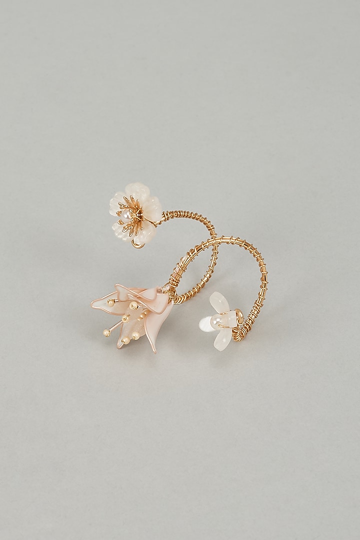 Gold Finish White Enameled Handcrafted Adjustable Floral Ring by THE BEAUTIFUL SECRET at Pernia's Pop Up Shop