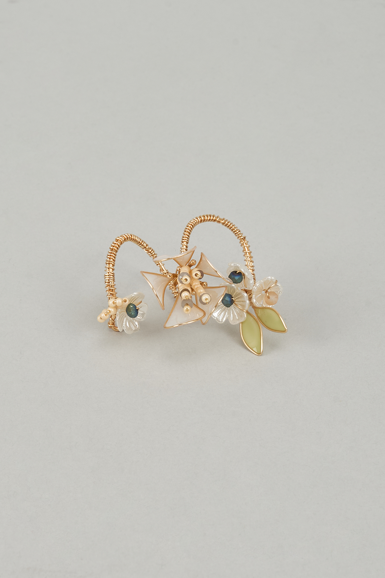 Gold Finish White Enameled Handcrafted Adjustable Floral Ring by THE BEAUTIFUL SECRET at Pernia's Pop Up Shop